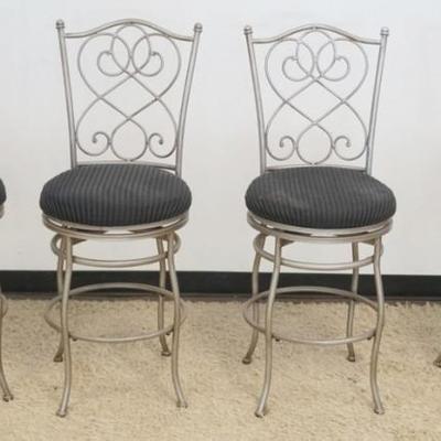 1257	SET OF 4 HILLSDALE FURINTURE FANCY WROUGHT IRON BACK SWIVEL BAR STOOLS, SEAT HEIGHT APPROXIMATELY 26 IN H, OVERALL HEIGHT...