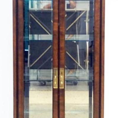 1247	DREXEL HERITAGE CRYSTAL CABINET WITH BEVELED GLASS DOORS AND SIDE MIRROR BACK, INTERIOR LIGHTING AND ADJUSTABLE GLASS SHELVES,...