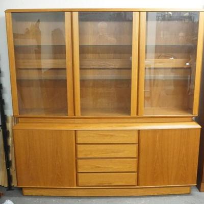 1271	NORDIC FURNITURE DANISH TEAK 2 PIECE MODERN STYLE BREAKFRONT WITH ADJUSTABLE GLASS SHELVES AND INTERIOR LIGHTING, APPROXIMATELY 72...