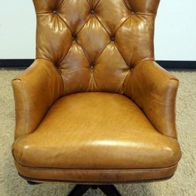 1181	HOOKER FURNITURE CO. LEATHER TUFTED BACK SWIVEL OFFICE CHAIR, SOME MILD SPOTTING, APPROXIMATELY 43 IN H
