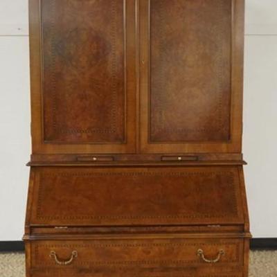 1211	ITALIAN INLAID AND BURL WOOD 2 PART SECRETARY DESK WITH INLAID RAMPART LION CREST, BANDED DRAWERS WITH INLAID INTERIOR DOORS, PULL...