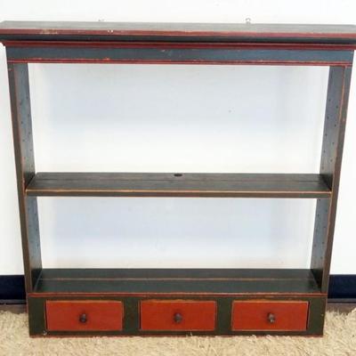 1262	DAVID T. SMITH & CO. BENCH MADE HANGING WALL SHELF WITH 3 DRAWERS, SHELF ADJUSTABLE, APPROXIMATELY 38 IN X 8 IN X 37 IN H
