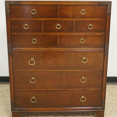 1250	MAHOGANY 7 DRAWER HIGH CHEST WITH ROPE TURNED BRASS PULLS, APPROXIMATELY 40 IN X 18 IN X 52 IN H
