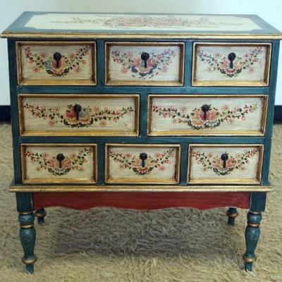 1214	ITALIAN PAINT DECORATED 8 DRAWER CHEST, APPROXIMATELY 31 IN X 16 IN X 30 IN H
