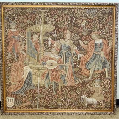 1282	LARGE FRAMED TAPESTRY, MIDIEVAL THEME, APPROXIMATELY 59 IN X 57 IN H
