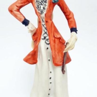 1119	ITALIAN CAPODIMONTE STYLE FIGURE OF WOMAN RIDER MOUNTED ON WOOD BASE, APPROXIMATELY 13 1/2 IN H
