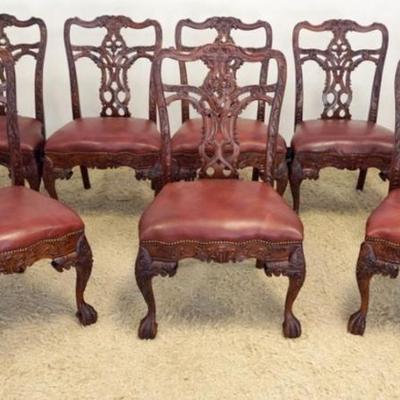 1245	SET OF 8 HIGHLY CARVED MAHOGANY DINING ROOM CHAIRS
