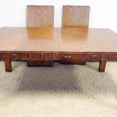 1269	MID CENTURY MODERN LANE STACCATO DINING TABLE WITH 2 SKIRTED LEAVES, TABLE APPROXIMATELY 64 IN X 41 IN X 29 IN H, EACH LEAVE...