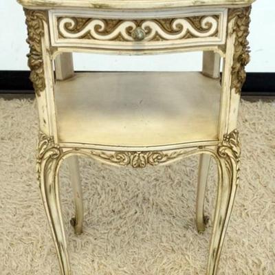 1243	FRENCH PROVINCIAL MARBLE TOP 1 DRAWER STAND, APPROXIMATELY 16 IN X 14 IN X 31 IN H
