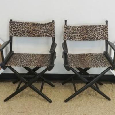 1279	2 LEOPARD FABRIC DIRECTOR CHAIRS AND 2 OCTAGON MIRRORS, CHAIRS APPROXIMATELY 34 IN H, MIRRORS APPROXIMATELY 30 IN
