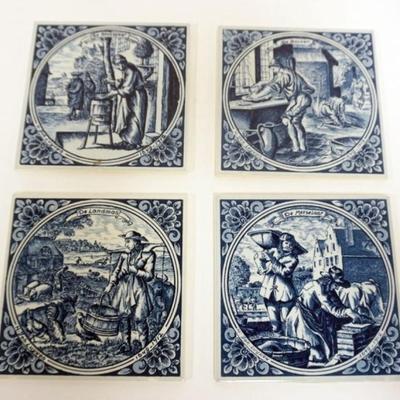 1127	4 DELFT OCCUPATIONAL BLUE AND WHITE TILES, EACH APPROXIMATELY 6 IN X 6 IN
