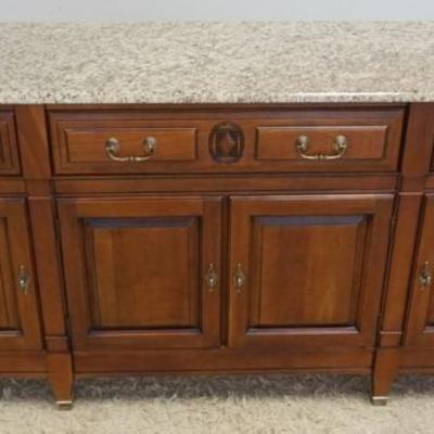 1232	HARDEN SOLID CHERRY MARBLE TOP SIDEBOARD WITH 3 DRAWERS AND 4 DOORS, APPROXIMATELY 68 IN X 18 IN X 35 IN H
