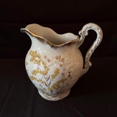 Lot 402: Antique John Maddock & Sons Royal Vitreous Pitcher – England, Floral with Gold Trim