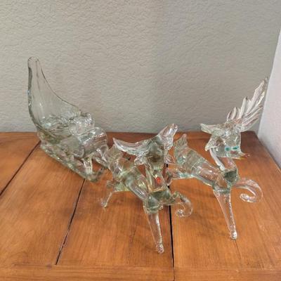 Lot #136 - Antique Art Glass Sleigh and Reindeer Figurines