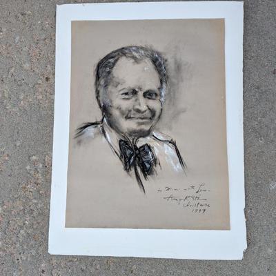 Lot #242 - Signed Amy R Stein Chalk Art of Eric Sloane, to "Mimi" (Myriam Hayne, wife of Eric Sloane) 1999.