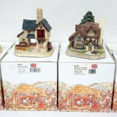1141	4 DAVID WINTER HAND PAINTED COTTAGES, MISTLETOE COTTAGE, THE GUARD VAN SIGNED BY ARTIST, FIRKIN COTTAGE AND THE SAWMILL,...