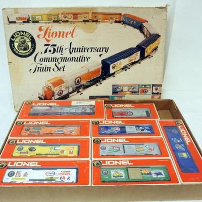 1188	LIONEL TRAIN O GAUGE  LIONEL 75TH ANNIVERSARY COMMEMORATIVE TRAIN SET, 1900-1975, OUTER BOX WORN WITH STAINING
