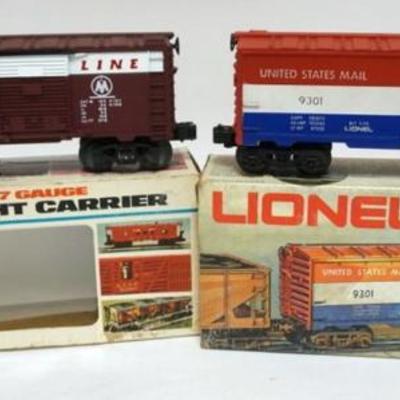 1183	LIONEL TRAIN O GAUGE  2 OPERATING MAIL CARS, U.S. MAIL CAR, MONON MAIL DELIVERY CAR
