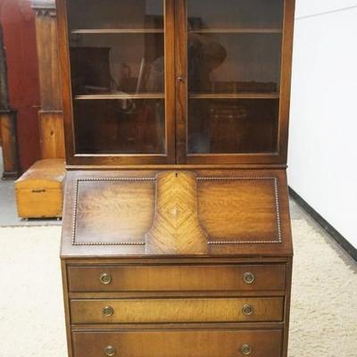 1290A	MAHOGANY QUEEN ANNE STYLE SECRETARY DESK W/SHELL CARVED CREST, APPROXIMATELY 35 IN X 17 IN X 77 IN HIGH
