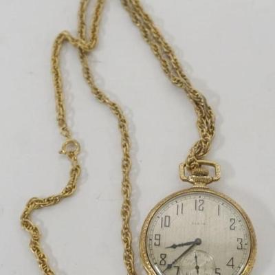 1218	ELGIN MENS 14K GF 20 YEAR POCKET WATCH WITH FOB
