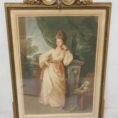 1158	ARTIST SIGNED FRENCH ENGRAVING, IMAGE OF WOMAN LEANING ON PEDESTAL, APPROXIMATELY 17 IN X 23 IN OVERALL, LOSS TO FRAME
