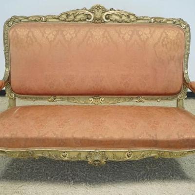1269	ANTIQUE CARVED GILTWOOD UPHOLSTERED SETTEE, APPROXIMATELY 687 IN X 32 IN X 51 IN H
