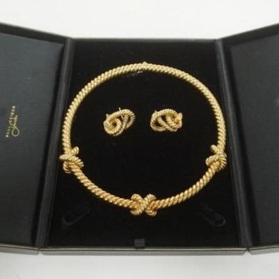 1236	18K GOLD ITALY KNOT NECKLACE AND EARRING SET, 63.59 DWT, NECKLACE APPROXIMATELY 14 1/4 IN LONG
