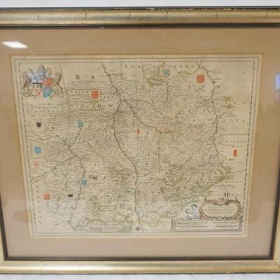 1144	ANTIQUE FRAMED AND MATTED MAP, HILDESIENSIS GERMANY BY WILLEM AND JOAN BLAEU, APPROXIMATELY 24 IN X 28 IN OVERALL
