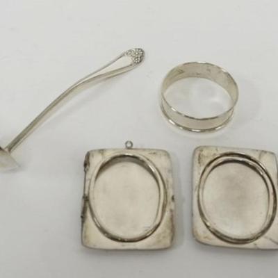 1188	STERLING SILVER NAPKIN RING, PICTURE FRAME AND SILVER PLATE LADLE, STERLING ITEMS 1.07 OZT

