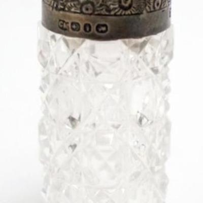 1185	CUT GLASS PERFUME WITH HINGED SILVER LID, APPROXIMATELY 4 IN H
