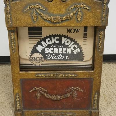 1248	ANTIQUE THEATER MARQUIS BOX, RCA VICTOR WITH INTERIOR LIGHT, METAL FRAME AND WOOD DOOR EXTERIOR. HAS PULLEY MECHANISM FOR POSSIBLY...