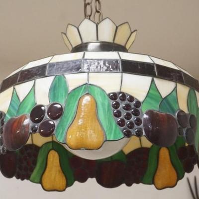 1250	HANGING STAIN GLASS FRUIT DOME LIGHT FIXTURE, APPROXIMATELY 20 IN X 15 IN H
