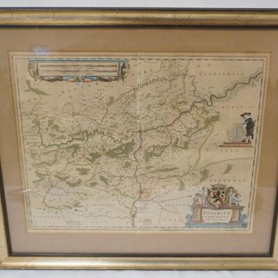 1143	ANTIQUE BELIGUM MAP, JOHANNES JANSSONIUS, FRAMED AND MATTED, APPROXIMATELY 24 IN X 28 IN OVERALL
