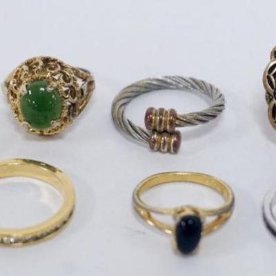 1216	6 LADIES RINGS, SOME MARKED BY MAKER WITH 14K GOLD AND DIAMOND BAND, 1.27 DWT INCLUDING STONES
