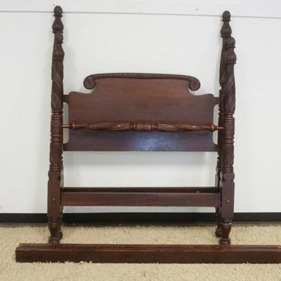 1289	MAHOGANY ANCANTHUS CARVED 4 POSTER BED, APPROXIMATELY 84 IN X 56 IN X 73 IN H
