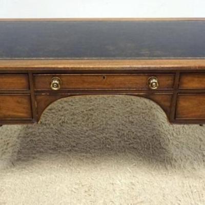 1258	KITTINGER MAHOGANY LEATHER TOP PARTNERS DESK HAVING 5 DRAWERS AND REEDED COLUMN LEGS, SOME WEAR TO LEATHER, APPROXIMATELY 60 IN X 29...