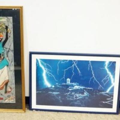 1174	GROUP OF 4 PIECES FRAMED ARTWORK W/POSTER, LARGEST APPROXIMATELY 28 IN X 36 IN
