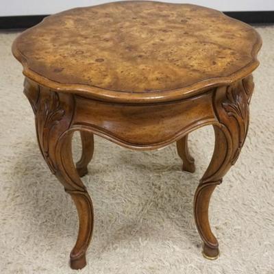 1294	FRENCH PROVENCIAL BURL WOOD TOP LAMP TABLE, APPROXIMATELY 24 IN X 25 IN H
