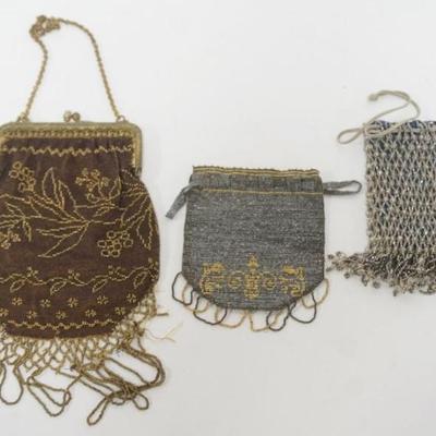 1194	GROUP OF 3 ANTIQUE LADIES BEADED AND MESH EVENING BAGS, LARGEST APPROXIMATELY 7 IN
