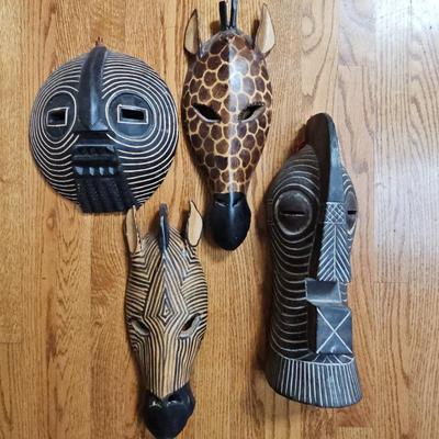 Lot #167 - African Hand Carved Wood Masks Wall Decor