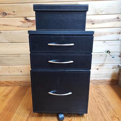Lot #118 - Faux Leather File Cabinet Plus Storage Box