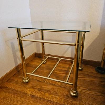 Lot #147 - Pair of Glass & Brass Side Tables.