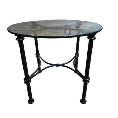 Lot #117 - Vintage Wrought Iron and Glass Side Table