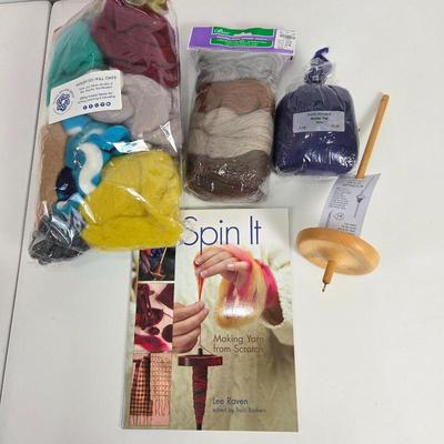Lot #205 - Natural Wool, Schacht Hi-Lo Spindle and Spin It Book