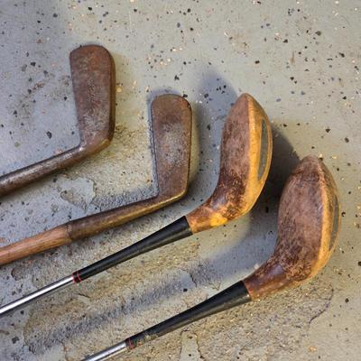 Lot #332 - Antique Golf Clubs - Number 2 & 3 Fairway Woods, G Daniel Mississauga Putter, Wright & Ditson Beeline Putter