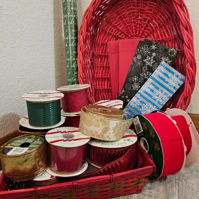 Lot #230 - Holiday Christmas Wrapping Ribbon Baskets/Trays
