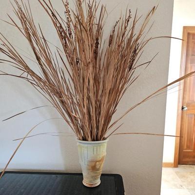 Lot #150 - Signed Studio Pottery Vase With Dried Grasses