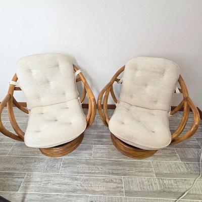 Lot #199 - Mid Century Bamboo Boho Swivel Tub Chairs