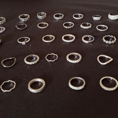 Lot 410: Large Lot of Silver-Tone Costume Rings – Mixed Styles