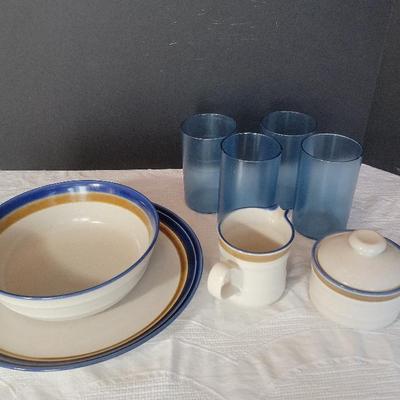 Assorted Serving Dishes, Plastic Cups 